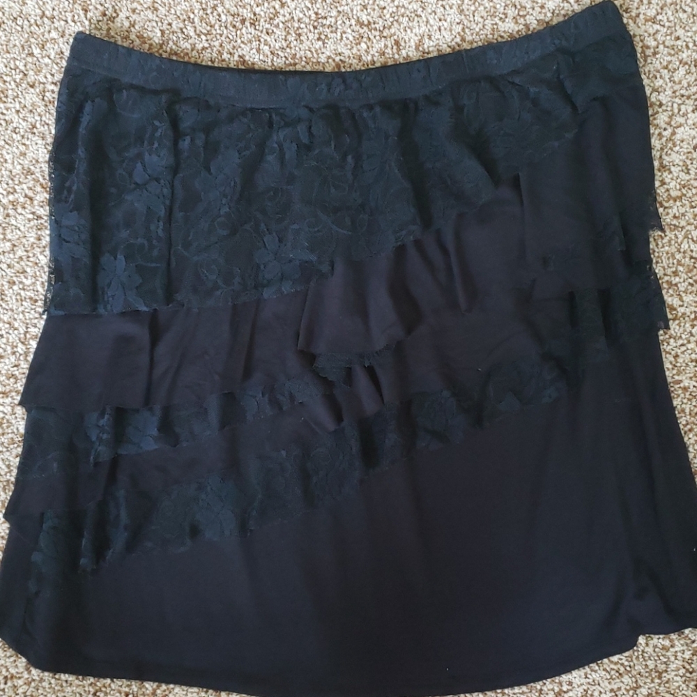 Black jersey knit and lace strapless top